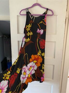 Marni Black Maxi Dress with Pink, Orange, Yellow & Brown Floral Print